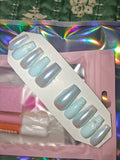 Baby blue chrome nail set