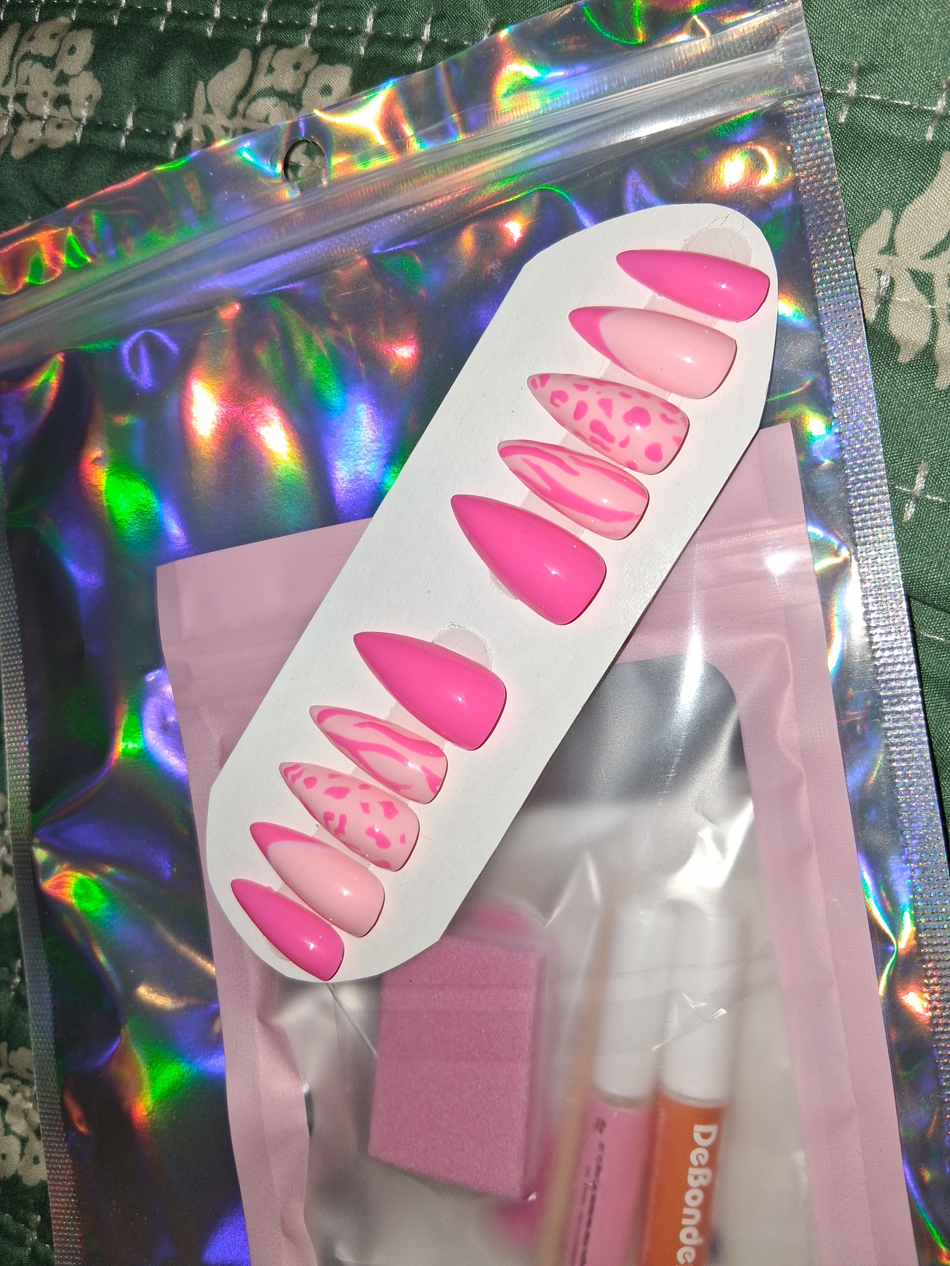 Pink custom press on set